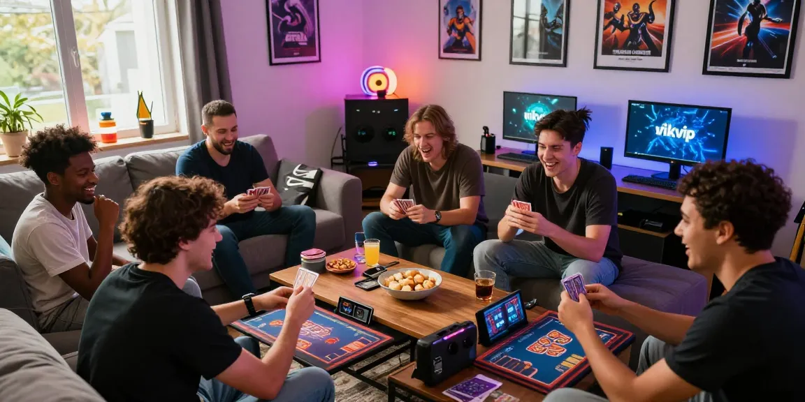 Friends enjoying a gaming night with rikvip games in a cozy living room.
