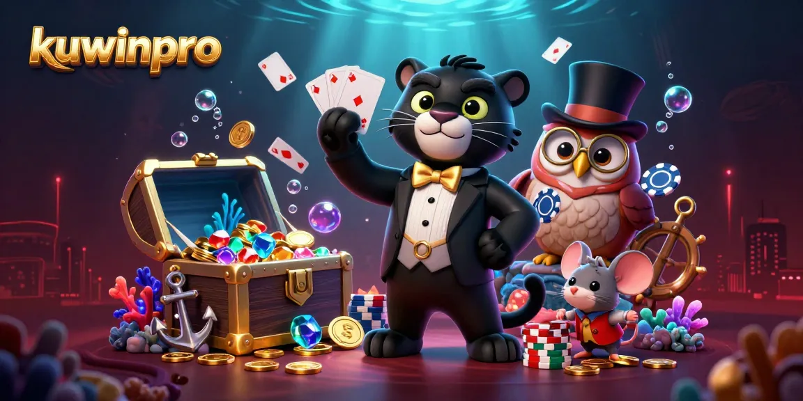 Experience thrilling card games at kuwinpro with this vibrant casino illustration featuring unique characters.