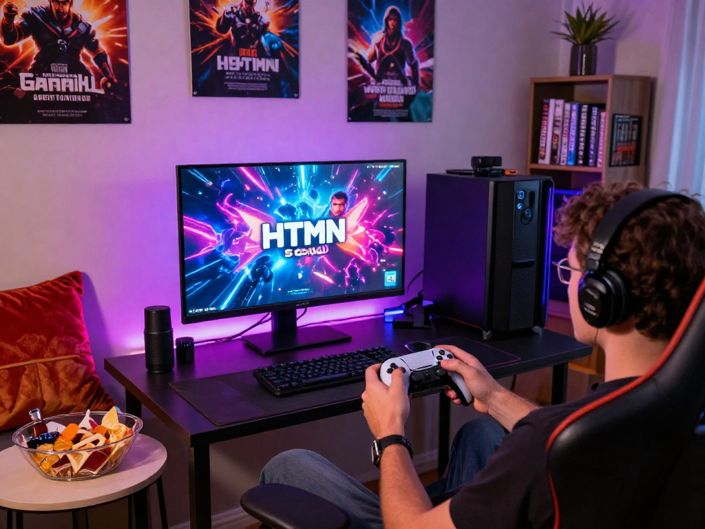 Engaging scene of a player enjoying HTML sex games on a gaming setup with inviting atmosphere.