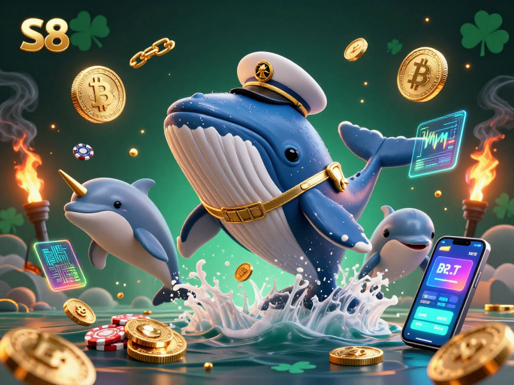 Experience the vibrant world of S8, where a whale leads a dynamic sea of casino gaming action.