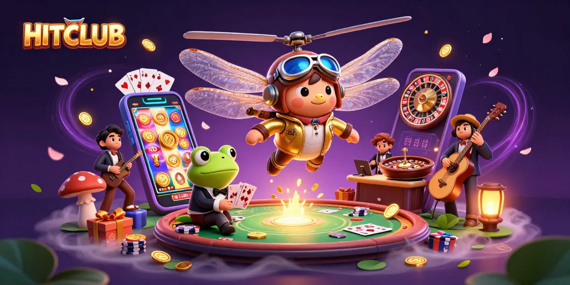 Experience the thrill of gaming at HITCLUB with vivid casino elements and dynamic characters.