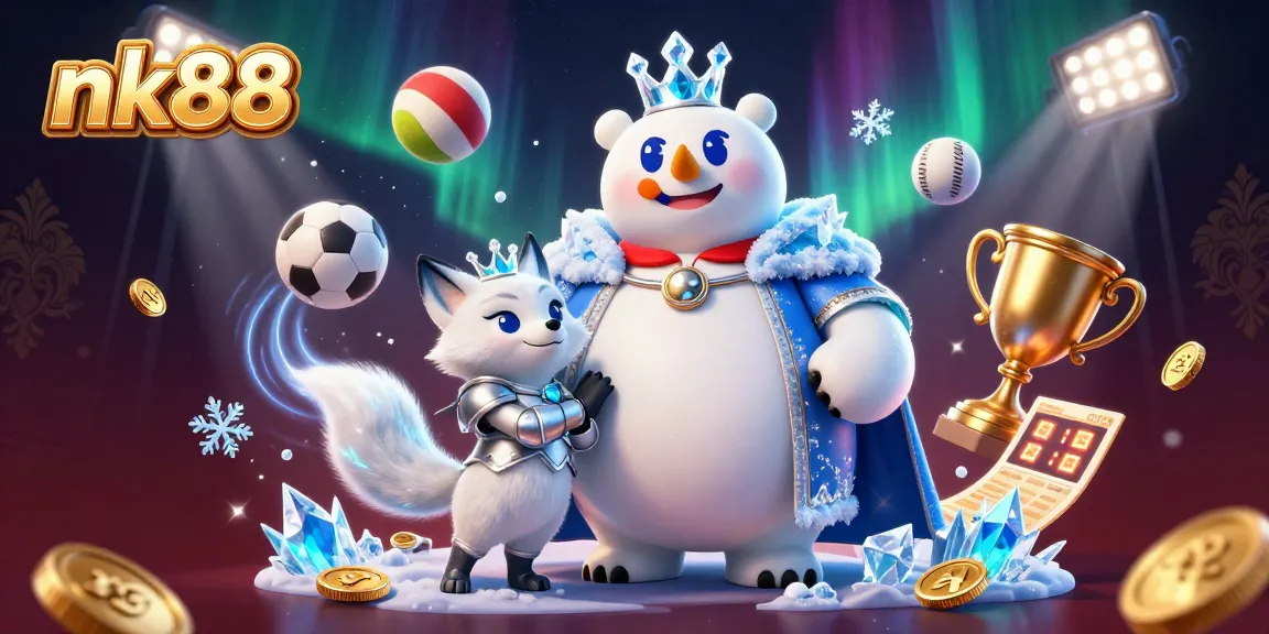 Engage with nk88's dynamic betting scene featuring a polar bear and a snow fox in vibrant casino action.