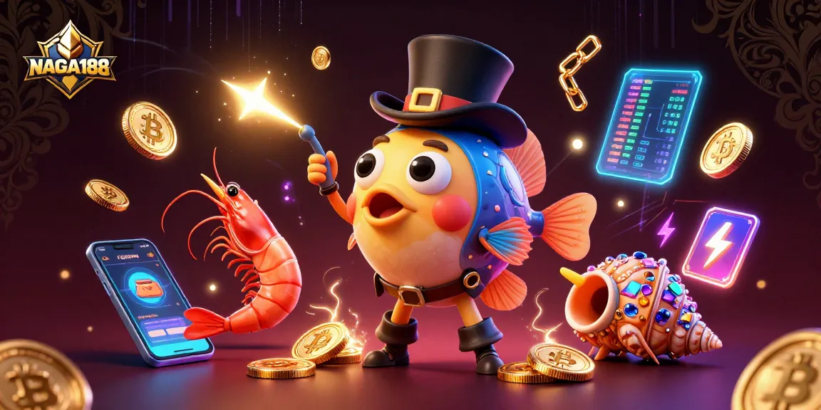 NAGA188 menarik banyak koin emas dengan ilustrasi kartun bawah laut yang menampilkan ikan angler dan karakter lainnya.
