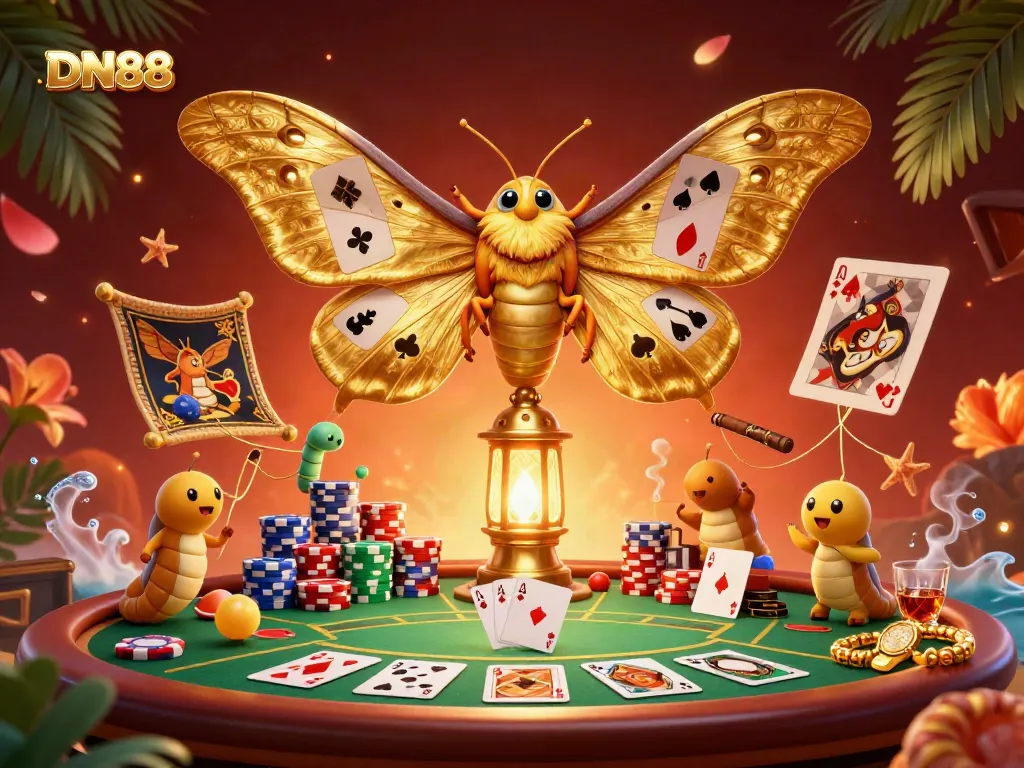 Join the excitement at DN88 with a vibrant 3D casino scene showcasing games and golden elements.