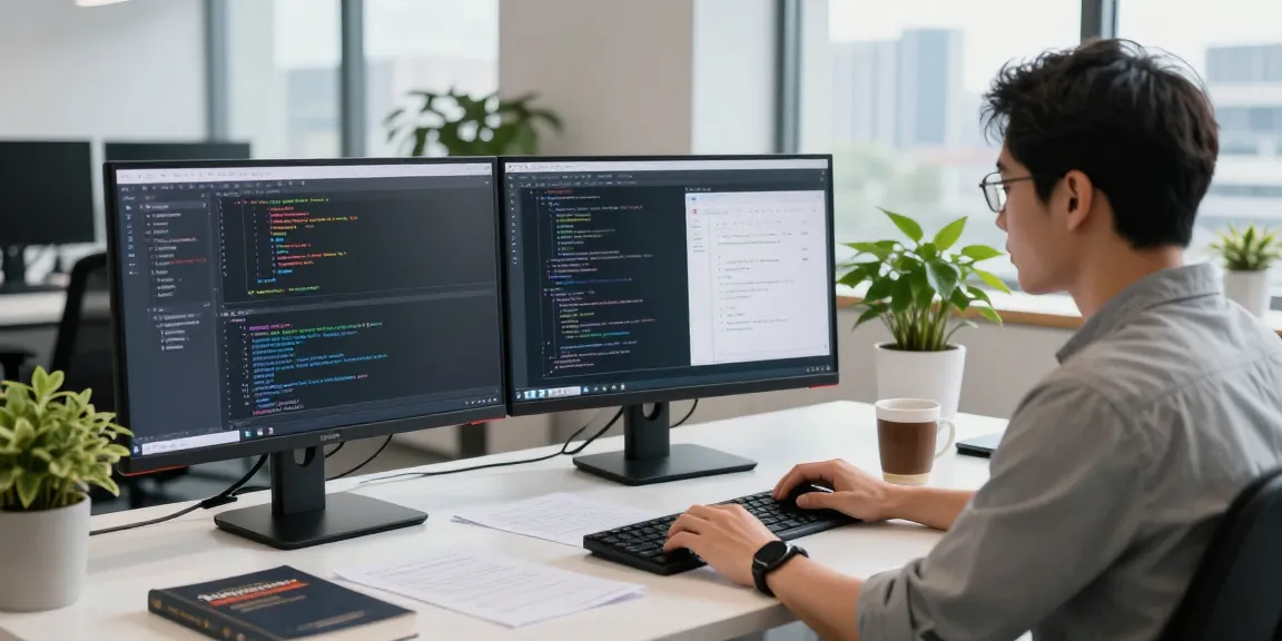 Developer coding in modern workspace using telegramin-cn.com for app development.