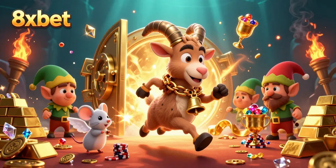 Engage with thrilling 8xbet casino action featuring playful characters in a vibrant gaming scene.