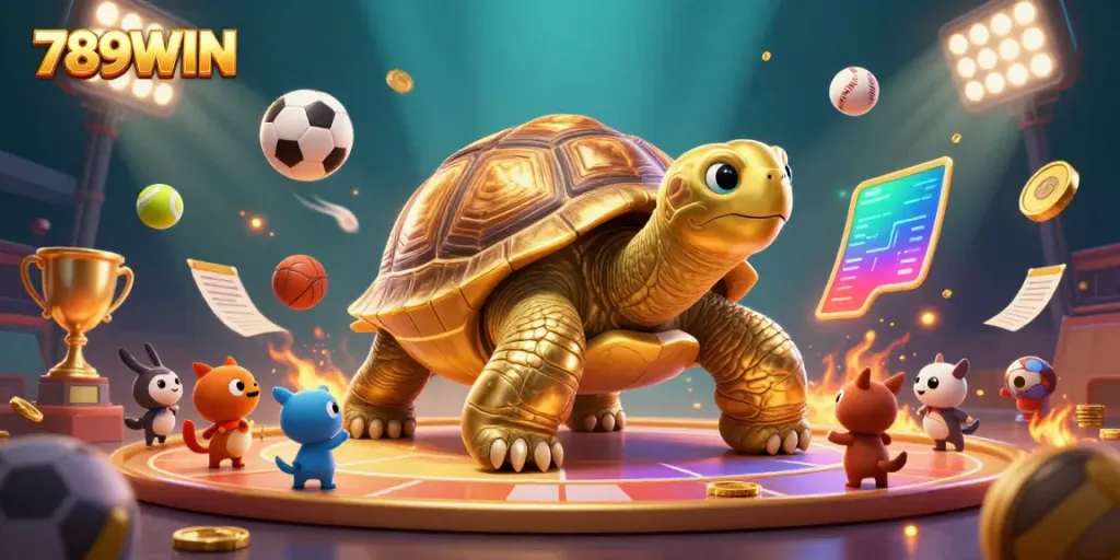 Experience 789WIN with thrilling gaming elements and engaging sports visuals featuring a colossal pinball tortoise.