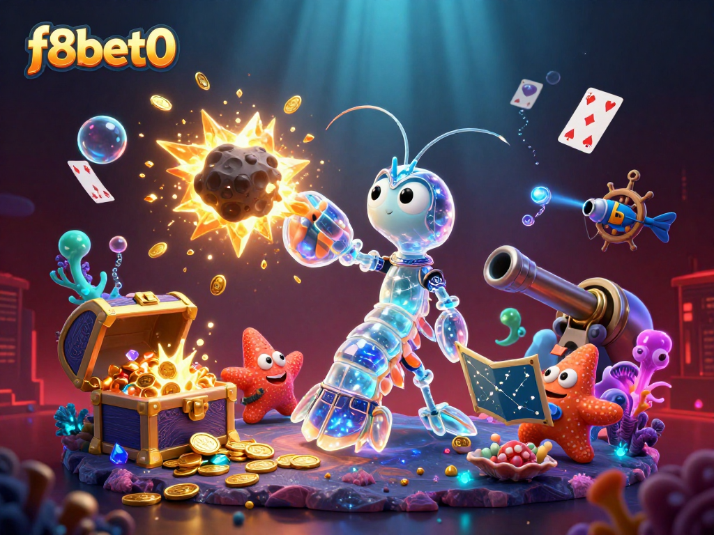 Engage with f8bet0's thrilling online gaming experience featuring vibrant underwater characters.