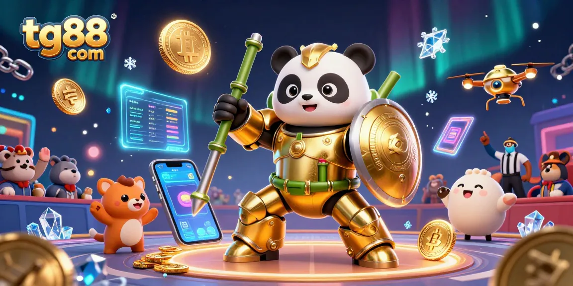 Embrace the thrill at tg88 com with a dynamic 3D illustration showcasing an energized gaming arena and vibrant crypto elements.
