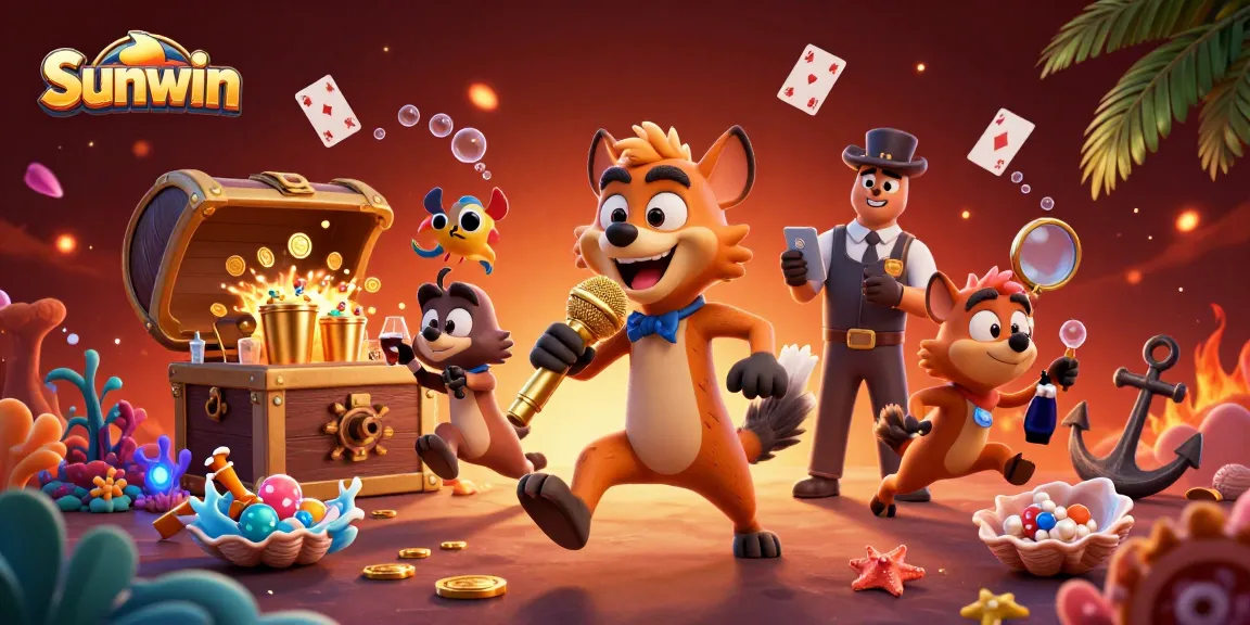 Experience the excitement at Sunwin's casino with a vibrant 3D illustration of hyenas in action.