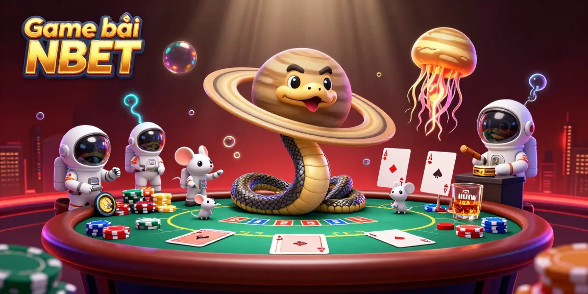 Engage in Game bài NBET with a dynamic cosmic scene featuring a roulette wheel and poker activity