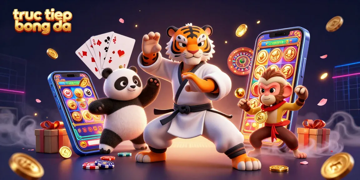 Engaging scene of truc tiep bong da featuring a kung fu tiger and friends amidst vibrant casino elements.