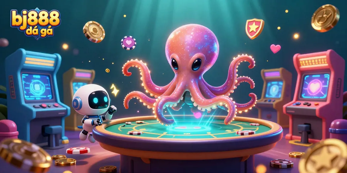 Engage in action at bj888 đá gà with an alien octopus operating an exciting poker table