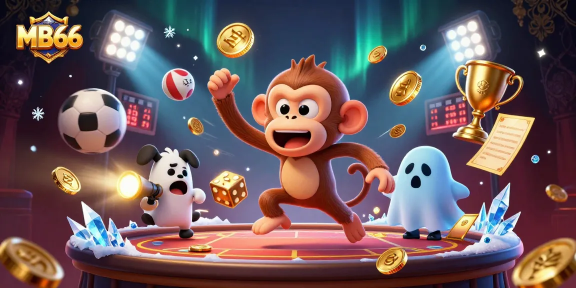 Engage in thrilling gameplay at MB66, featuring a mischievous monkey juggling casino elements.