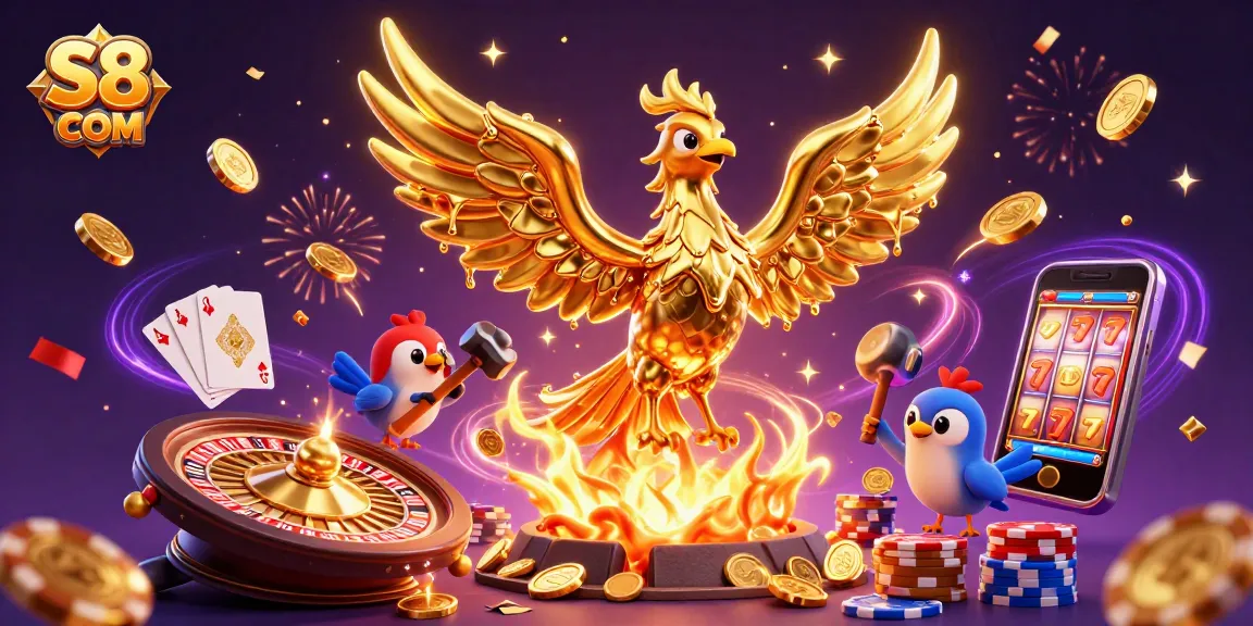 Win with S8 COM as golden phoenix and sparrows create a magical casino scene.