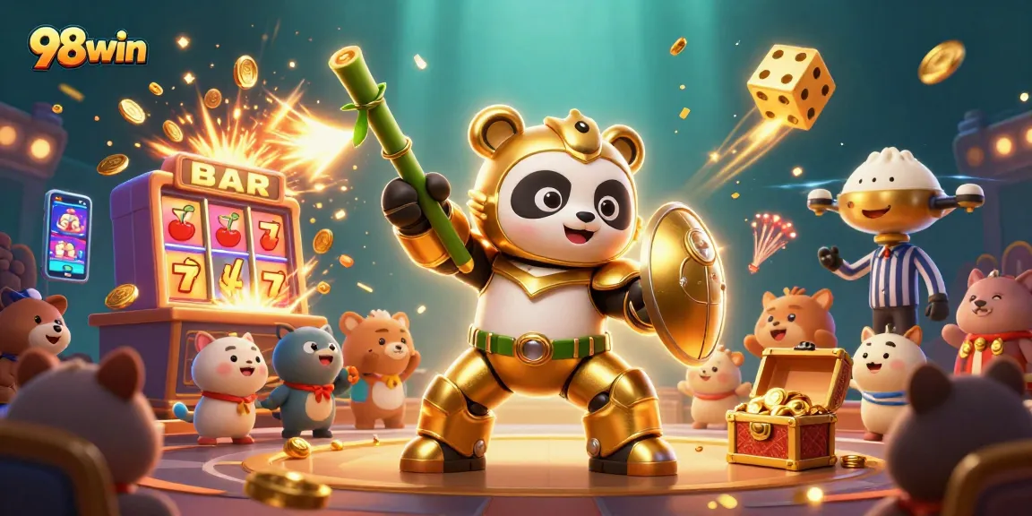 Experience the thrilling action of 98win with vibrant 3D illustrated casino gameplay environment.