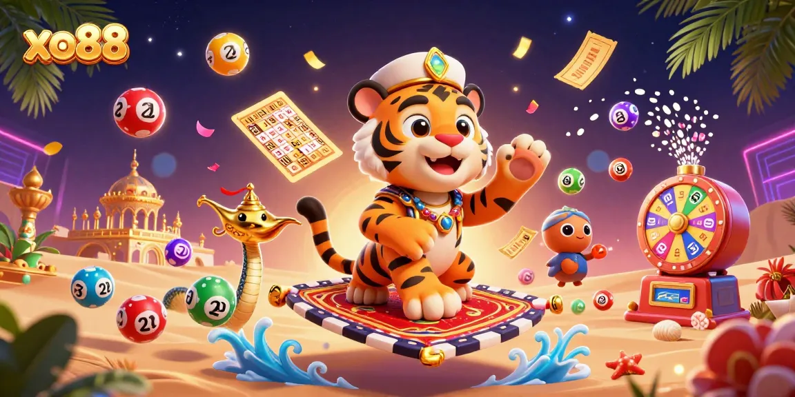 Experience thrilling gameplay at xo88 with a vibrant 3D casino scene featuring a tiger sultan and dynamic prizes.
