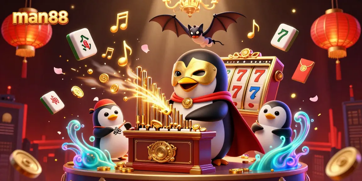 Experience man88's thrilling casino action with golden coins and vibrant slot reels.