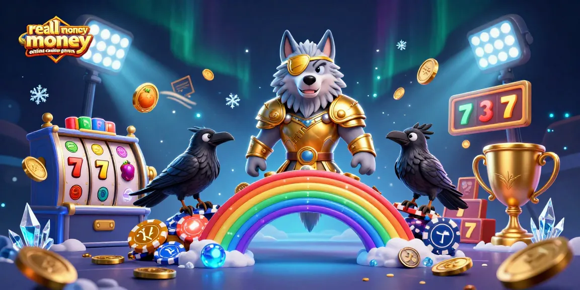 Experience real money online casino games in a vibrant 3D scene featuring mythical and gaming elements.
