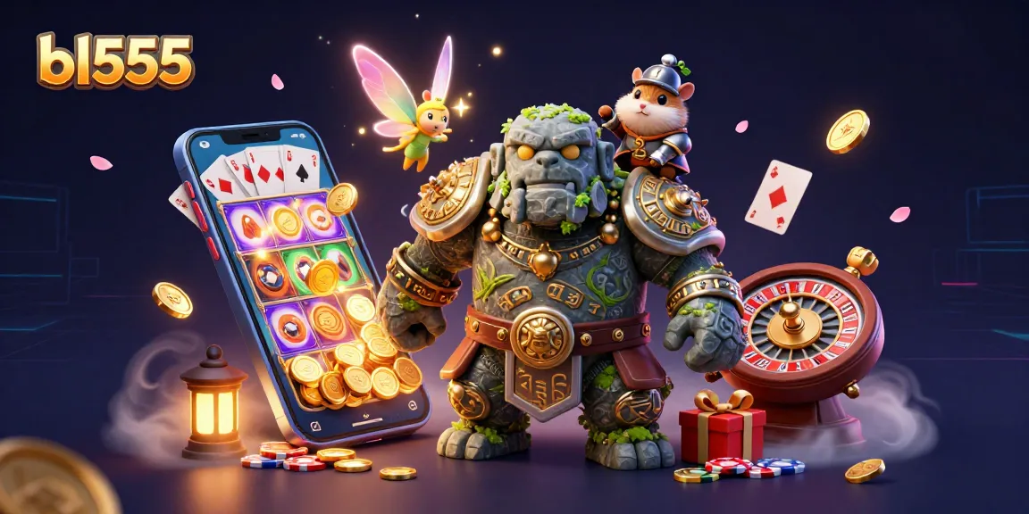 Experience thrilling gameplay at bl555 with our captivating casino illustration featuring unique 3D characters and games.